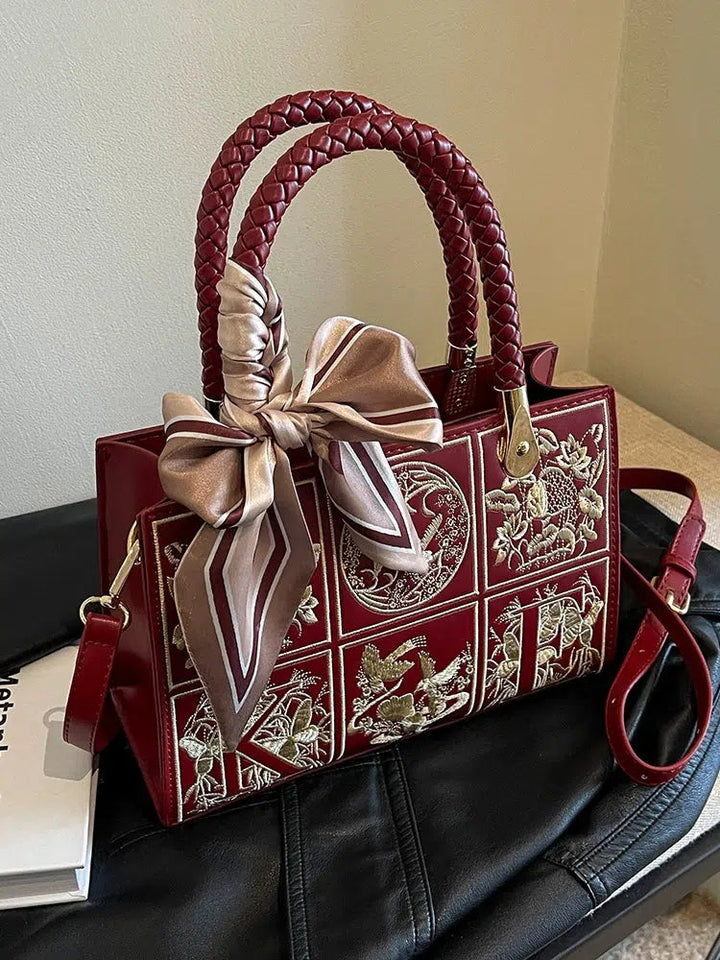 Scarf Bow Embroidered Handbag