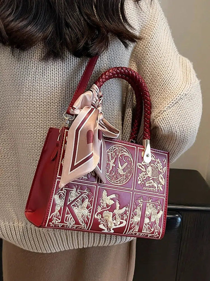 Scarf Bow Embroidered Handbag