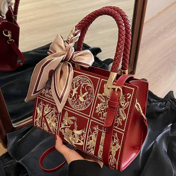 Scarf Bow Embroidered Handbag