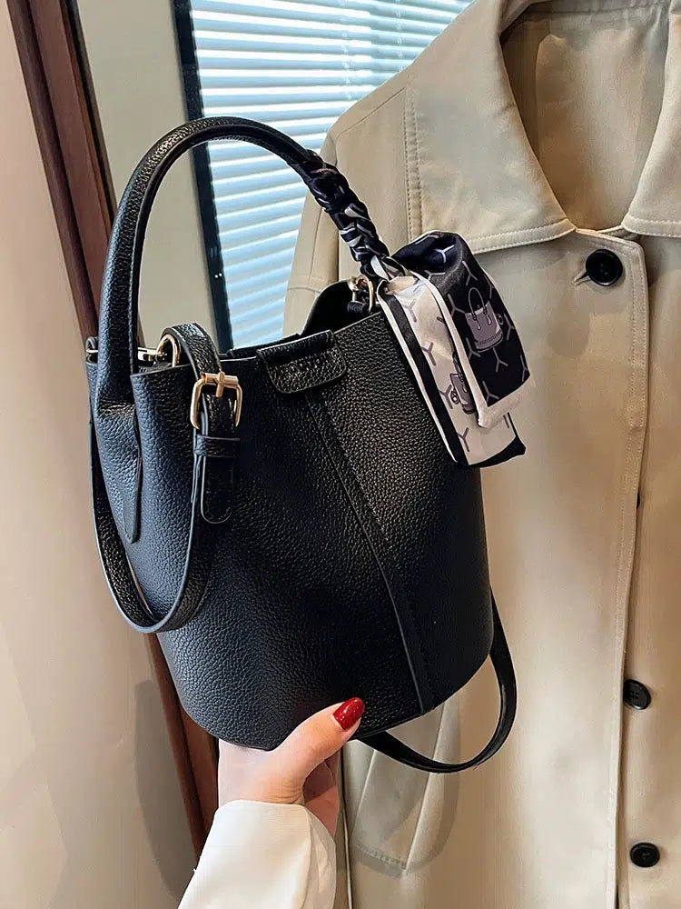 Scarf Handle Bucket Shaped Bag