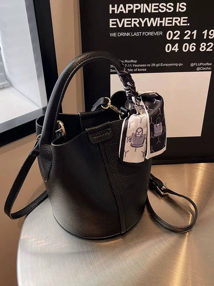 Scarf Handle Bucket Shaped Bag