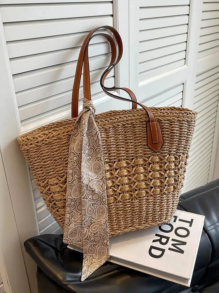 Scarf Handwoven Straw Tote Bag