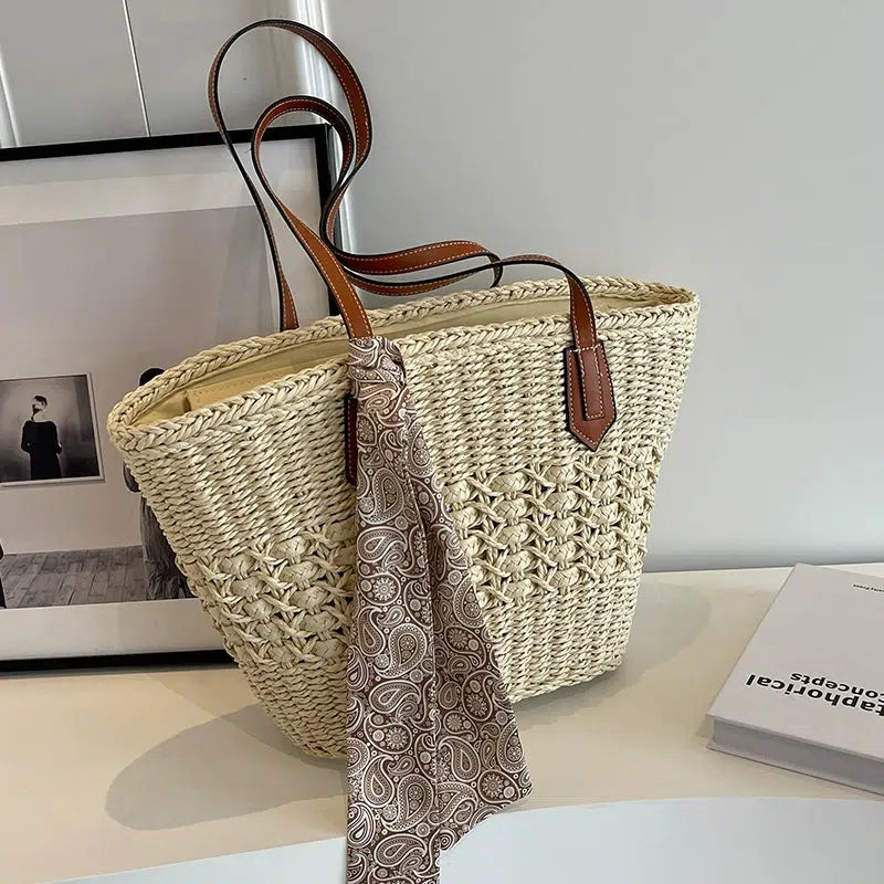 Scarf Handwoven Straw Tote Bag