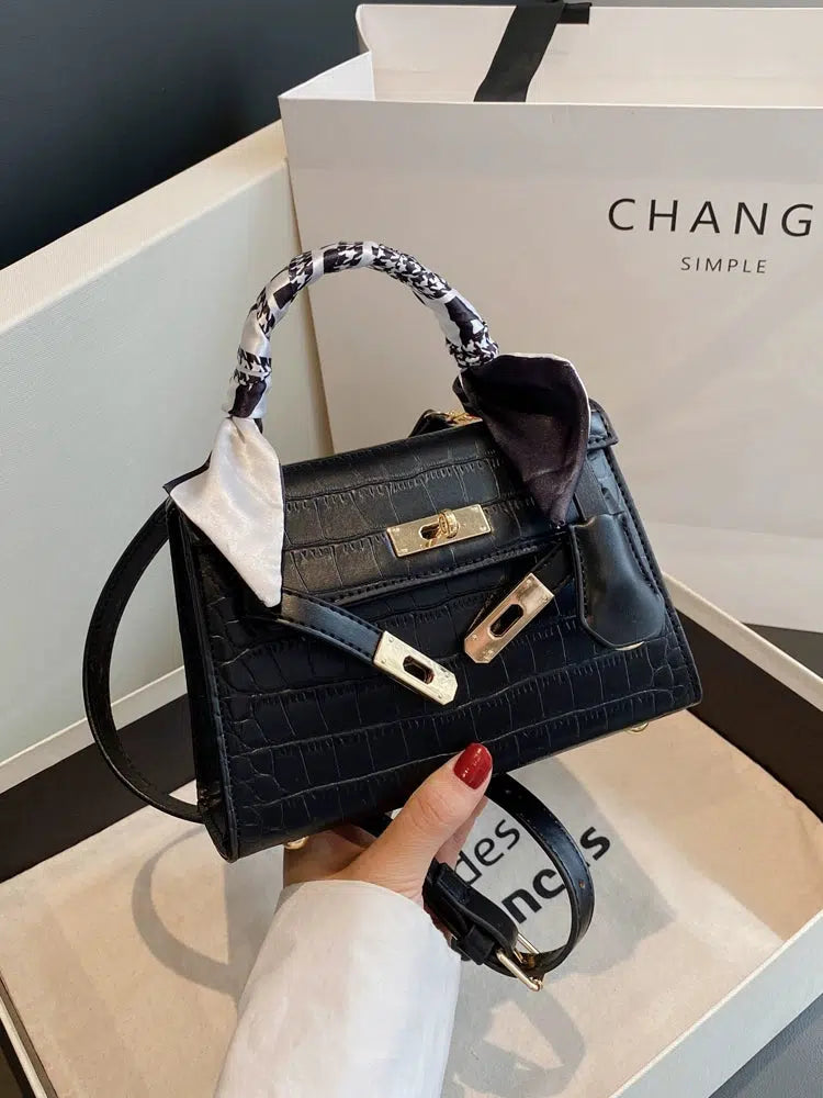 Scarf Strap Crocodile Leather Handbag