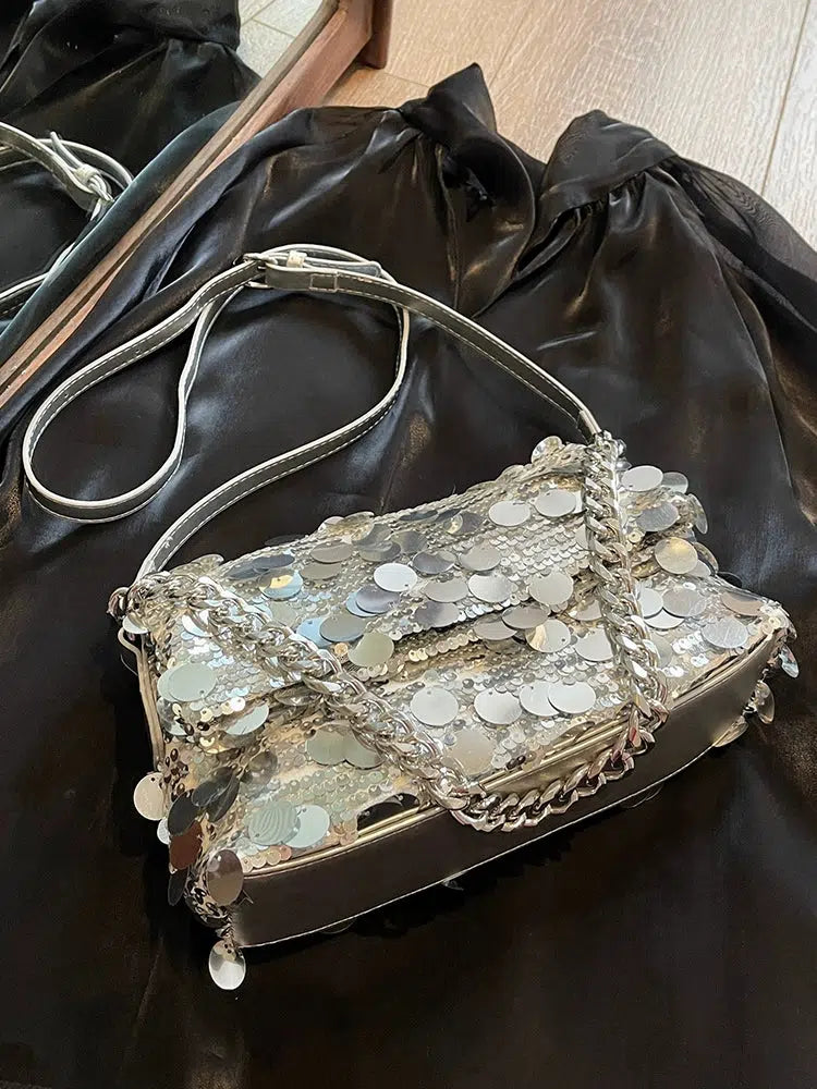 Sequin Chain Strap Shoulder Bag