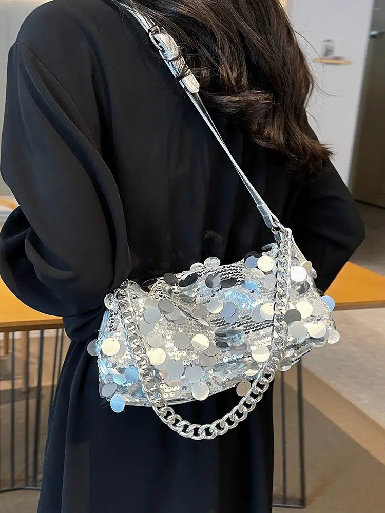 Sequin Chain Strap Shoulder Bag