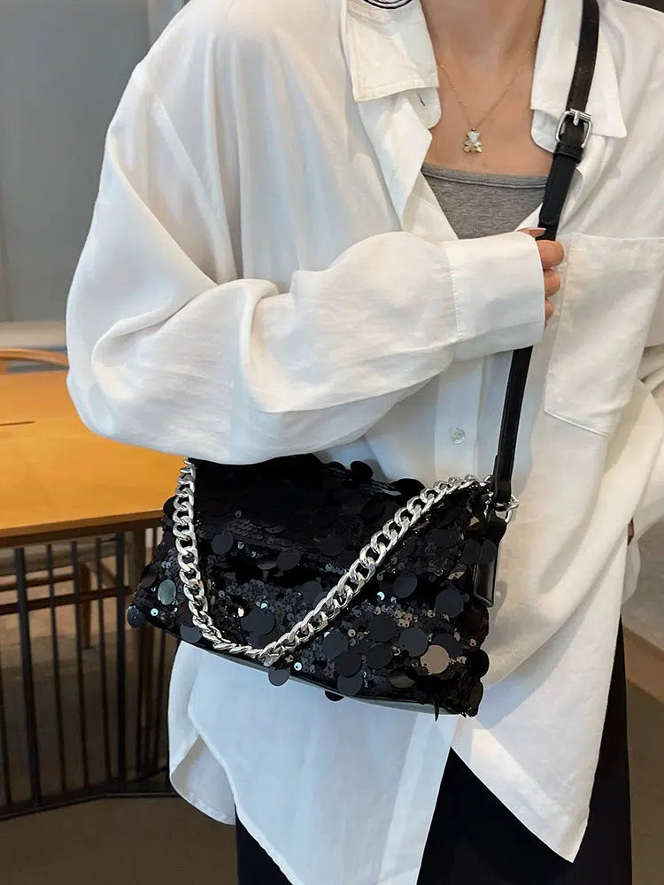 Sequin Chain Strap Shoulder Bag
