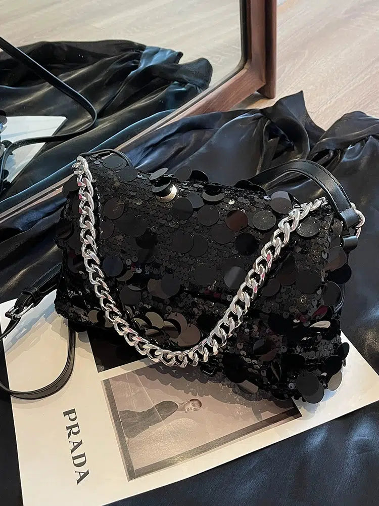 Sequin Chain Strap Shoulder Bag
