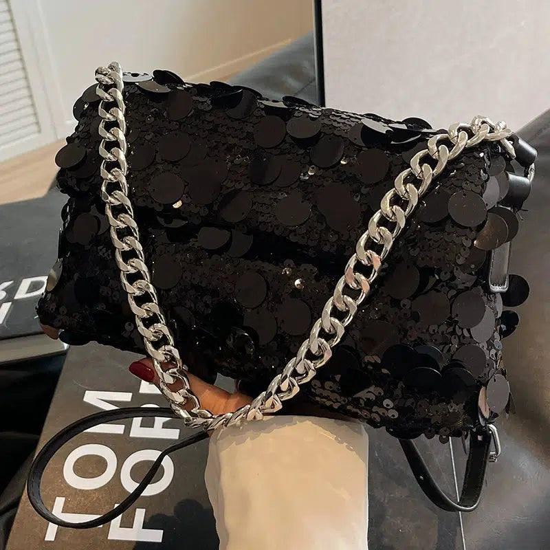 Sequin Chain Strap Shoulder Bag