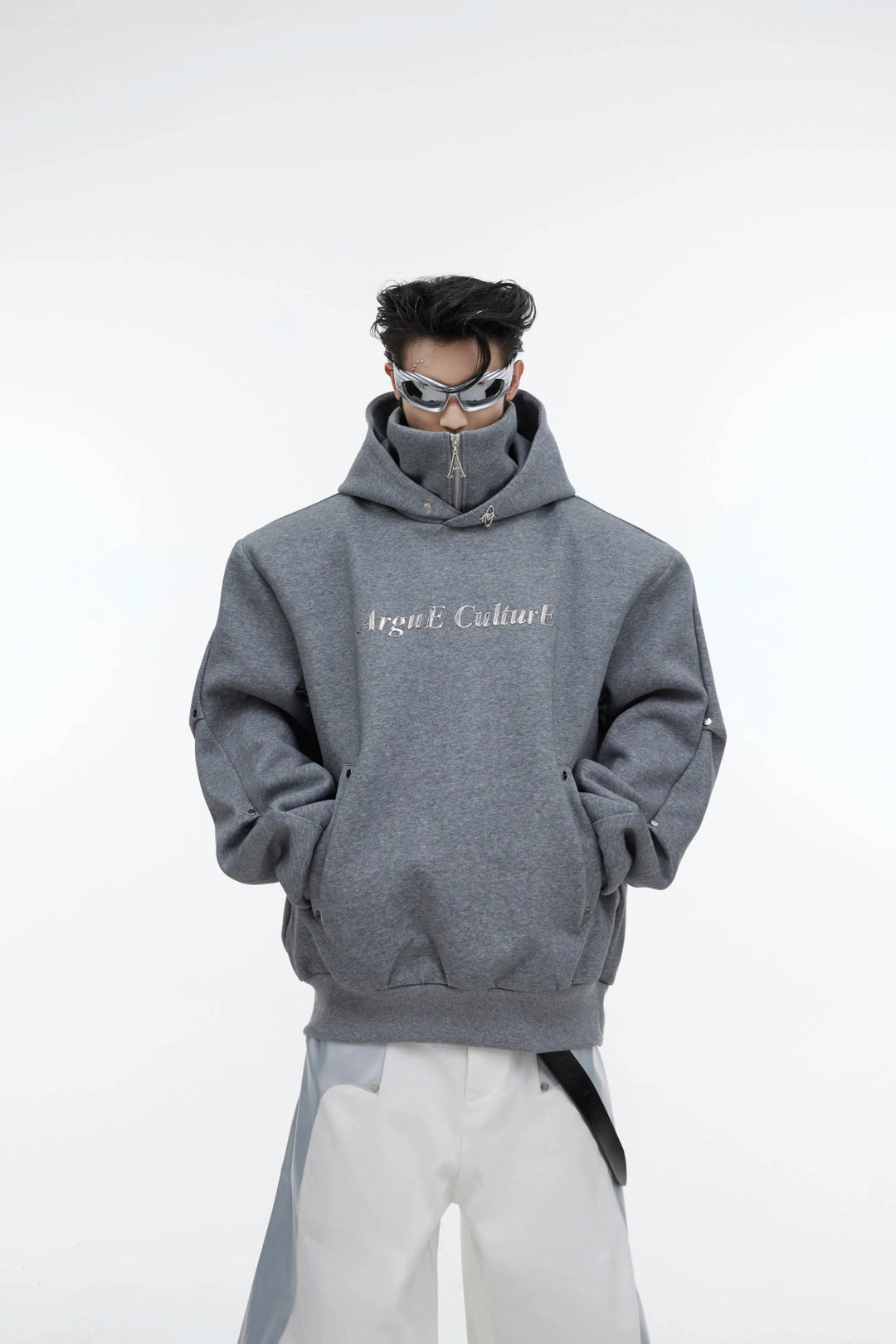 Sequin High Collar Hooded Sweatshirt