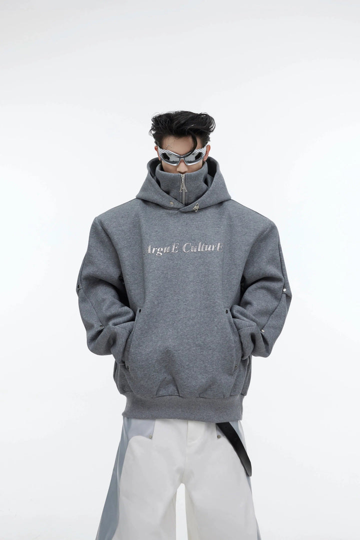 Sequin High Collar Hooded Sweatshirt