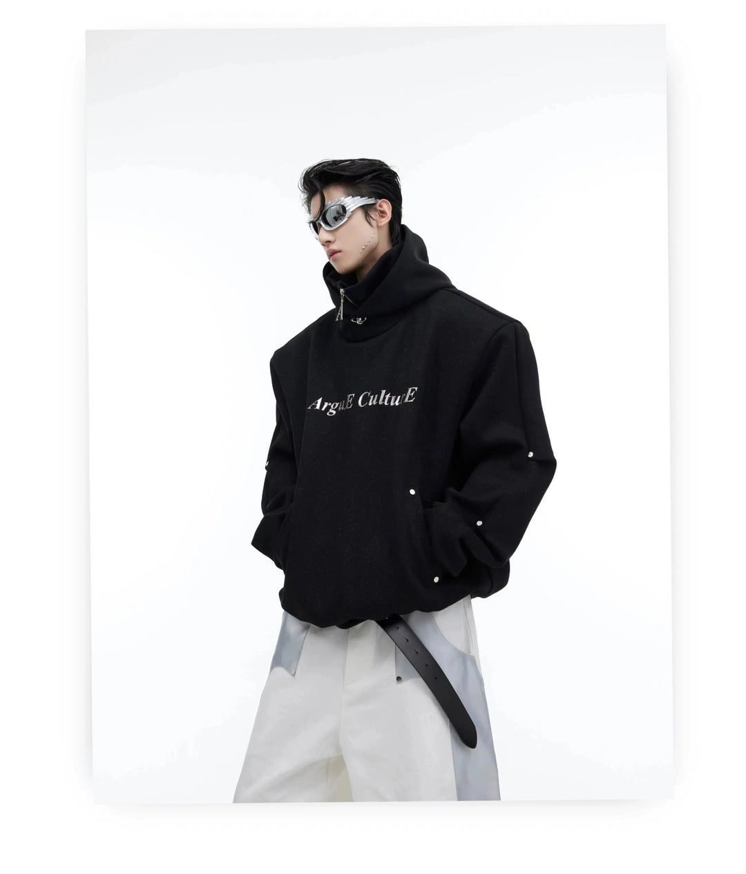 Sequin High Collar Hooded Sweatshirt