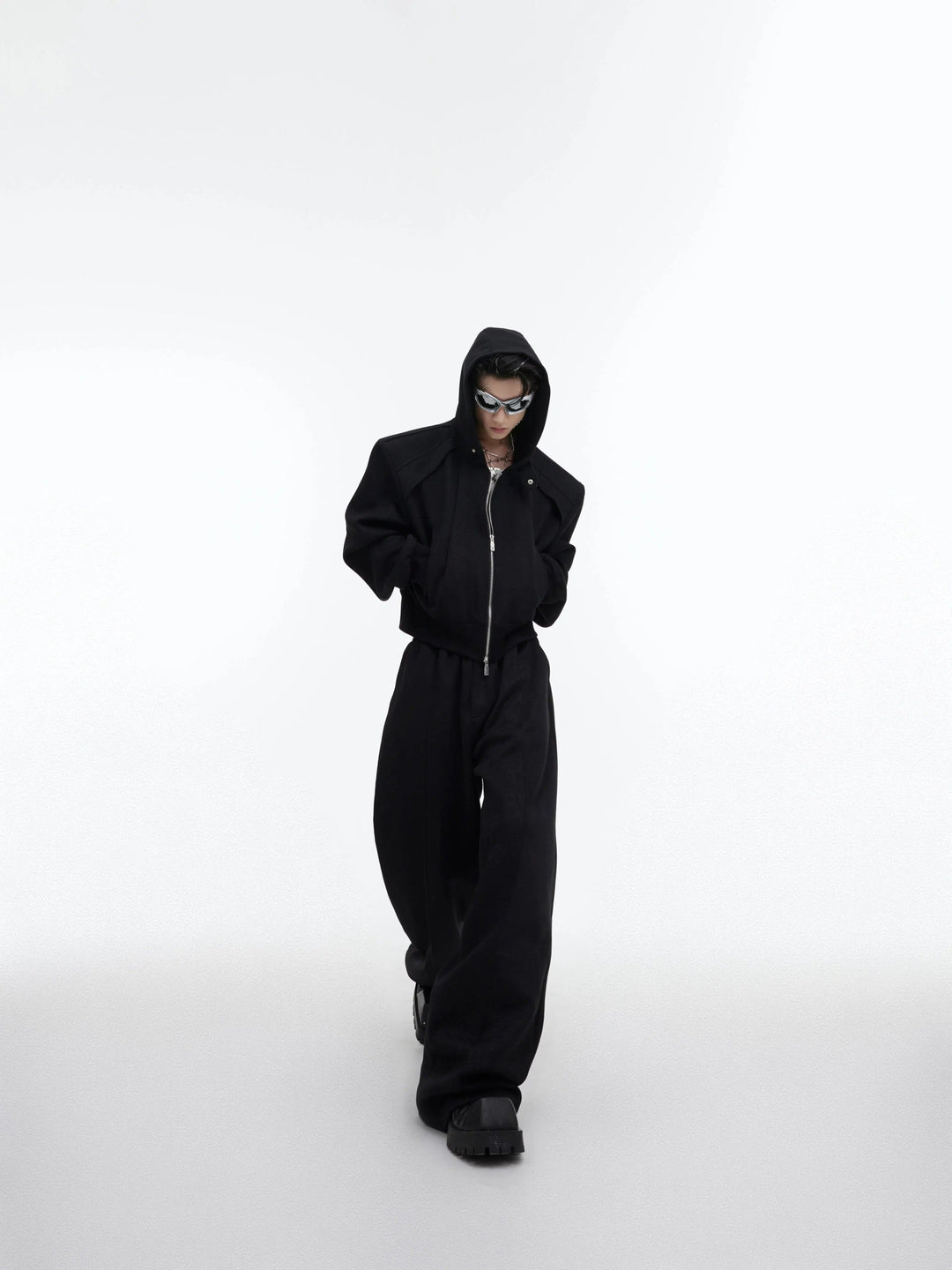 Sequin Zipper Hooded Sweater and Pants Set