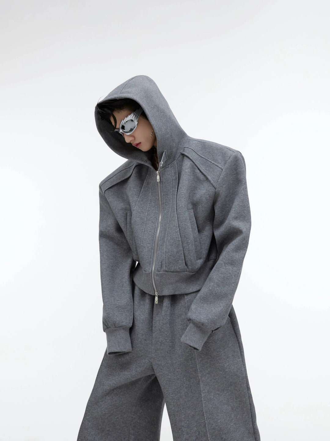 Sequin Zipper Hooded Sweater and Pants Set