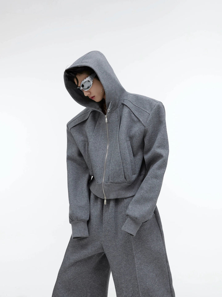 Sequin Zipper Hooded Sweater and Pants Set