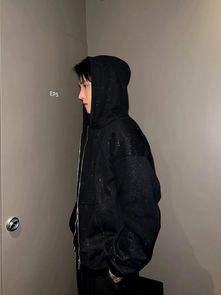 Sequined Velvet Hooded Sweatshirt
