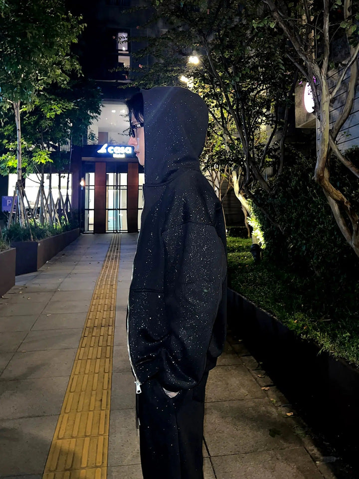 Sequined Velvet Hooded Sweatshirt