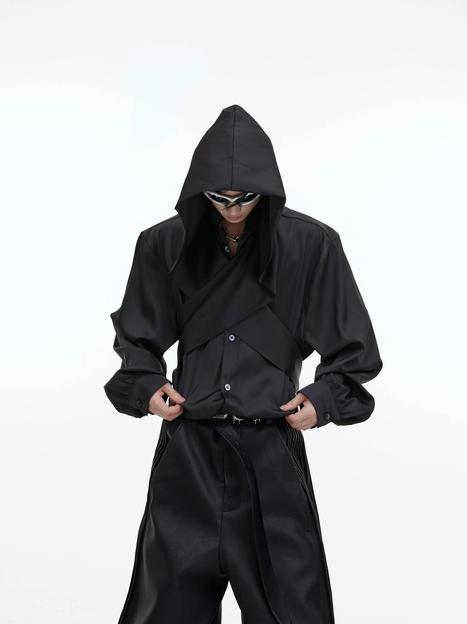 Shawl Hooded Ice Silk Long Sleeve Shirt