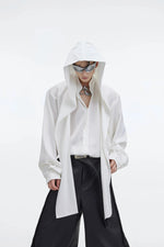 Shawl Hooded Ice Silk Long Sleeve Shirt