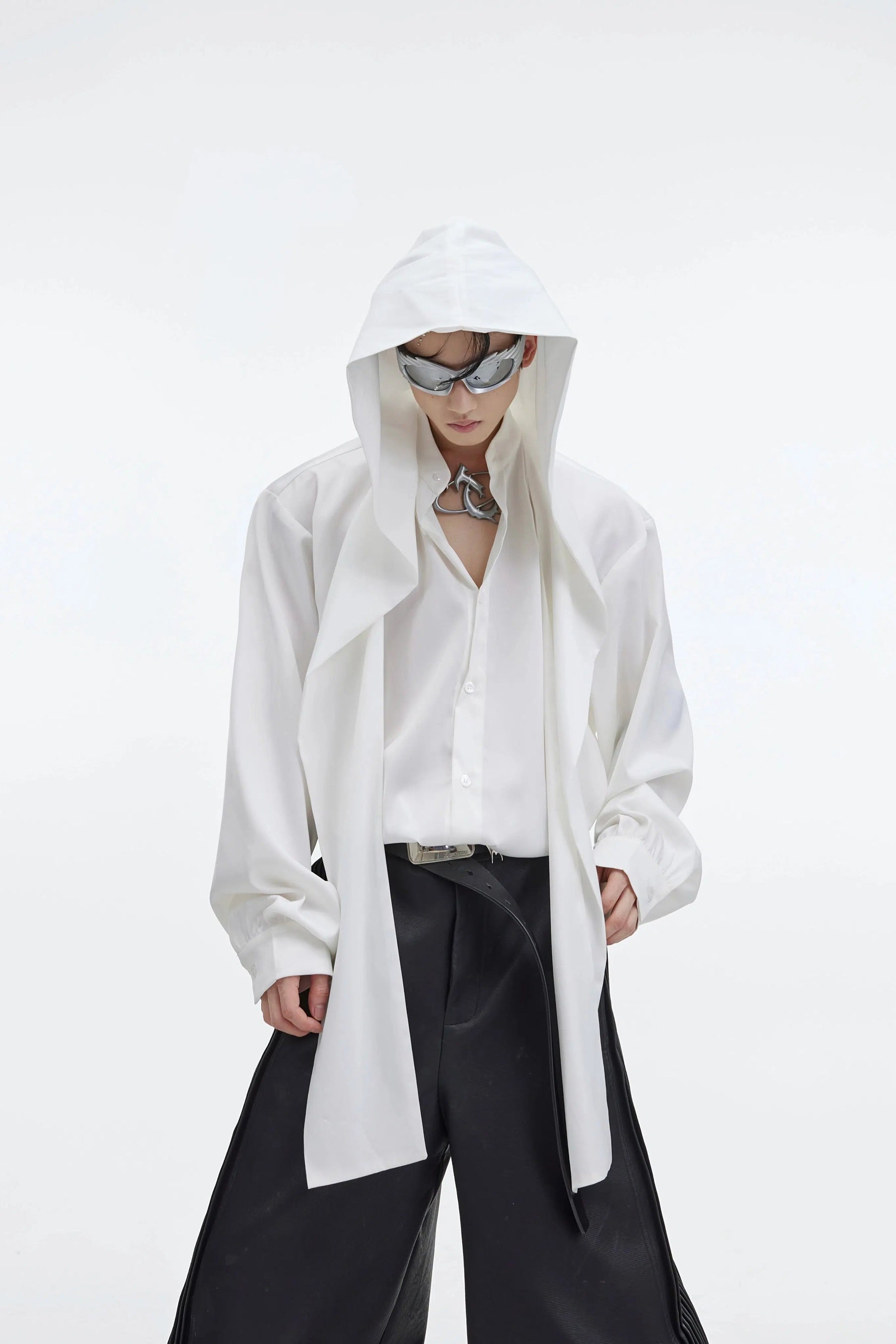 Shawl Hooded Ice Silk Long Sleeve Shirt