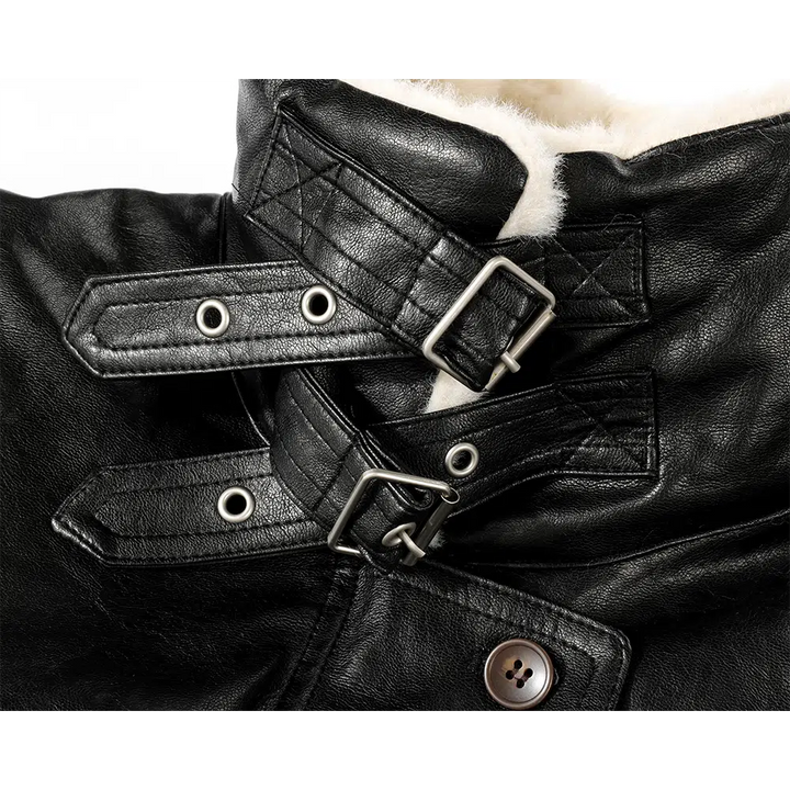 Shearling Collar Leather Jacket
