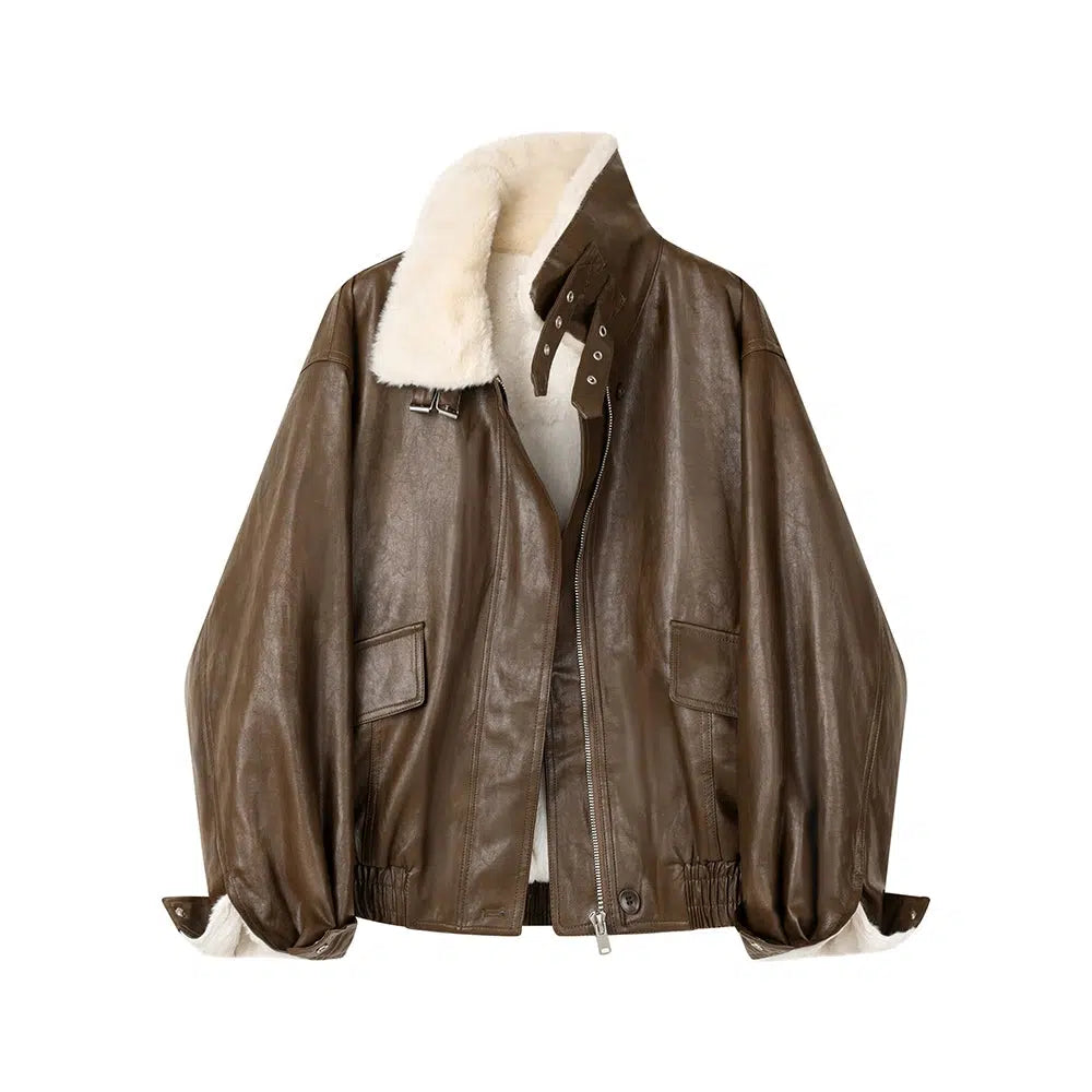 Shearling Collar Leather Jacket