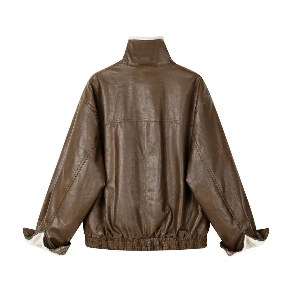 Shearling Collar Leather Jacket