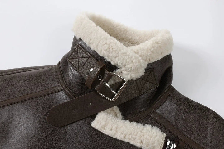 Shearling-Lined Faux Leather Coat
