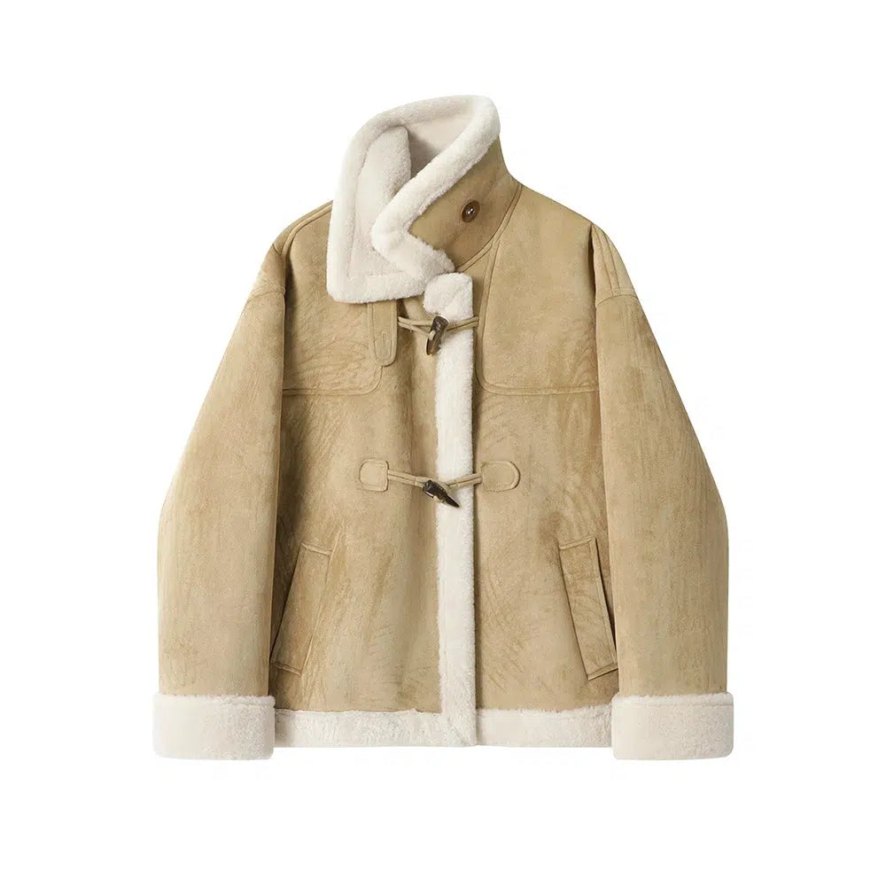 Toggle Closure Shearling Lined Coat