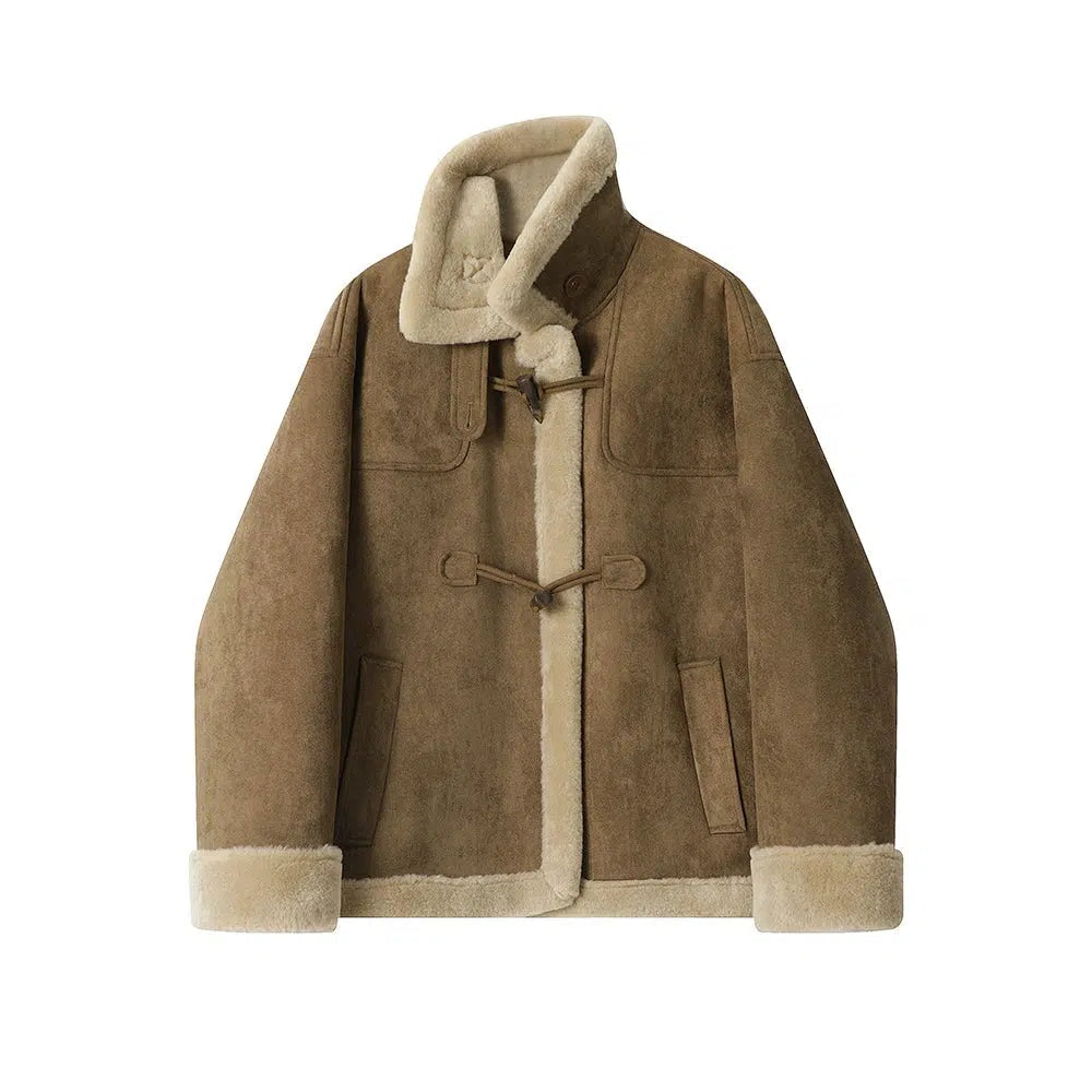Toggle Closure Shearling Lined Coat
