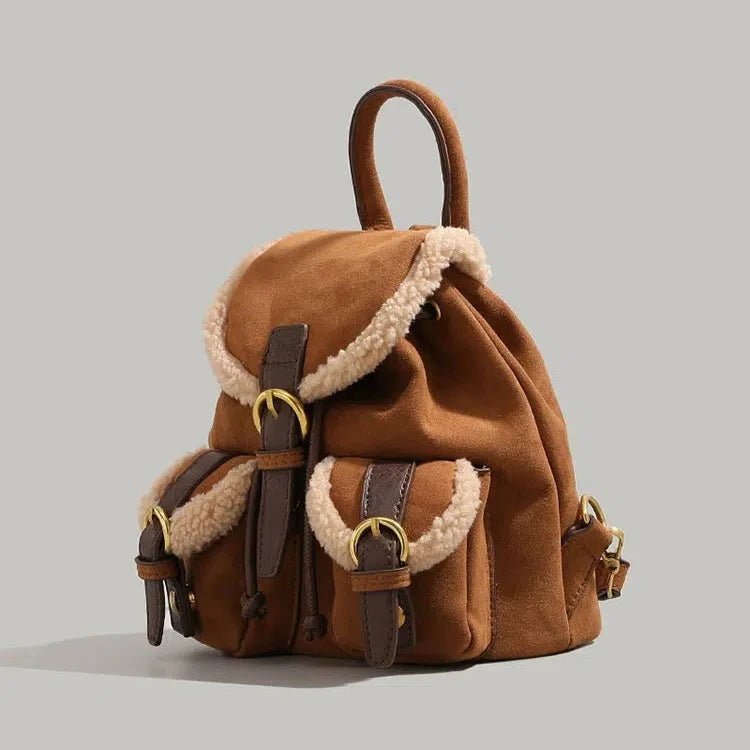 Shearling-Trim Buckle Backpack