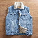 Sherpa Fleece Sleeveless Denim Jacket Vest