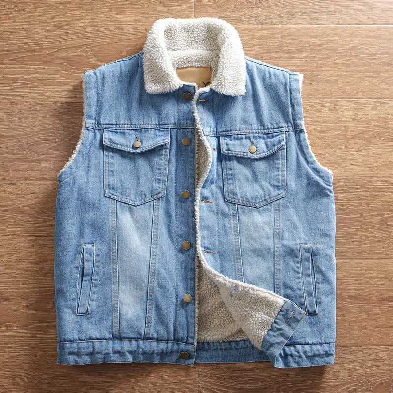Sherpa Fleece Sleeveless Denim Jacket Vest