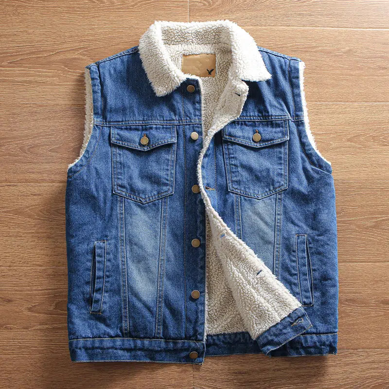 Sherpa Fleece Sleeveless Denim Jacket Vest