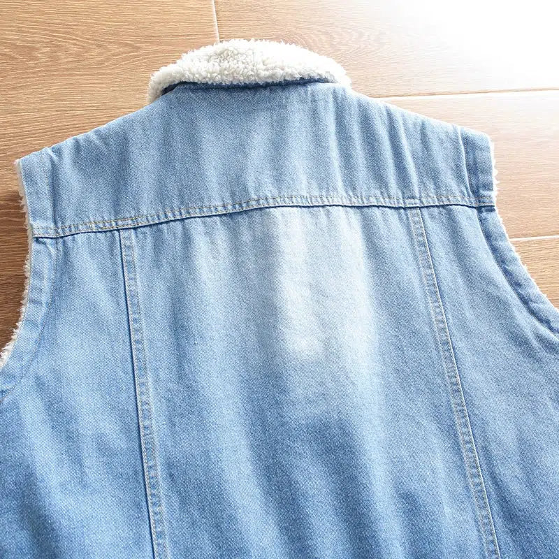 Sherpa Fleece Sleeveless Denim Jacket Vest