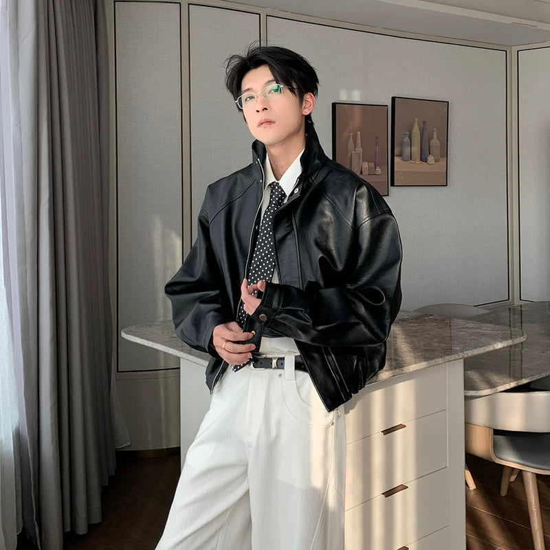 6027750781298,6027750781299,6027750781300,6027750781301, Faux Leather Motorcycle Bomber Jacket