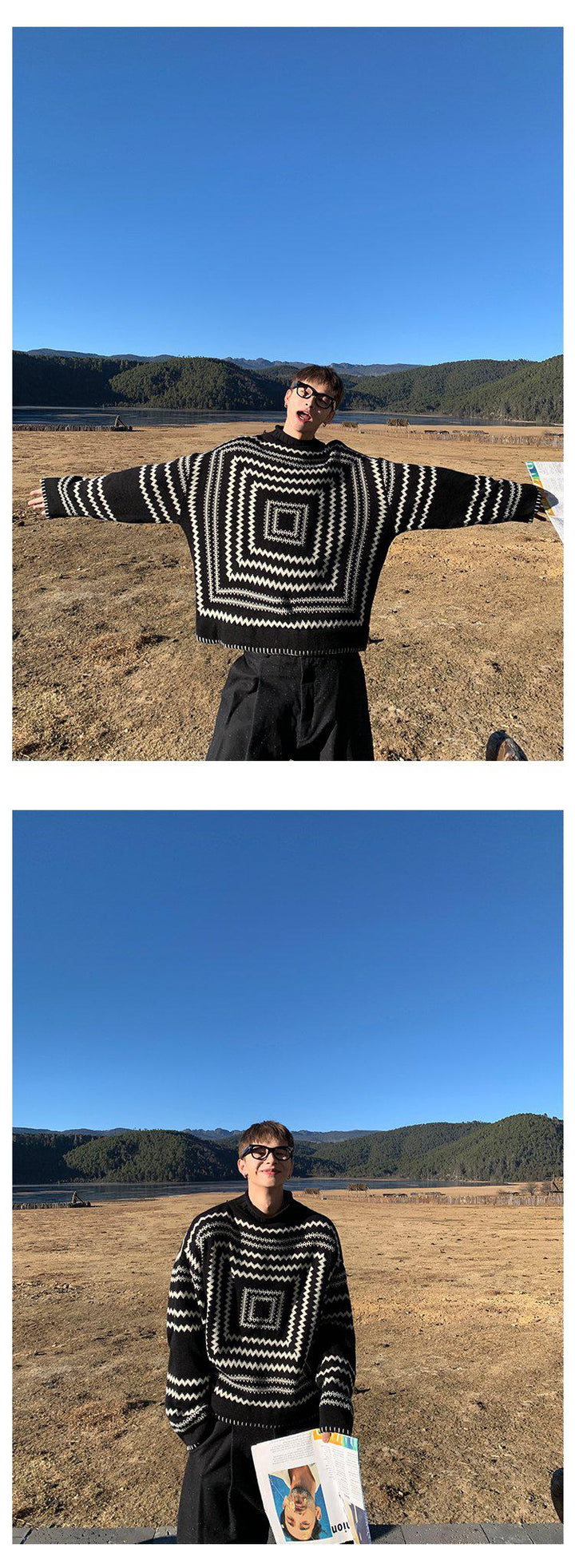 Short Geometric Loose Sweater