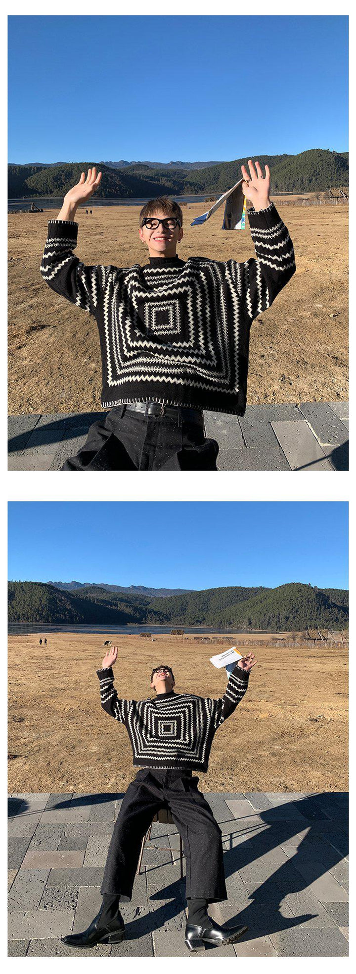 Short Geometric Loose Sweater