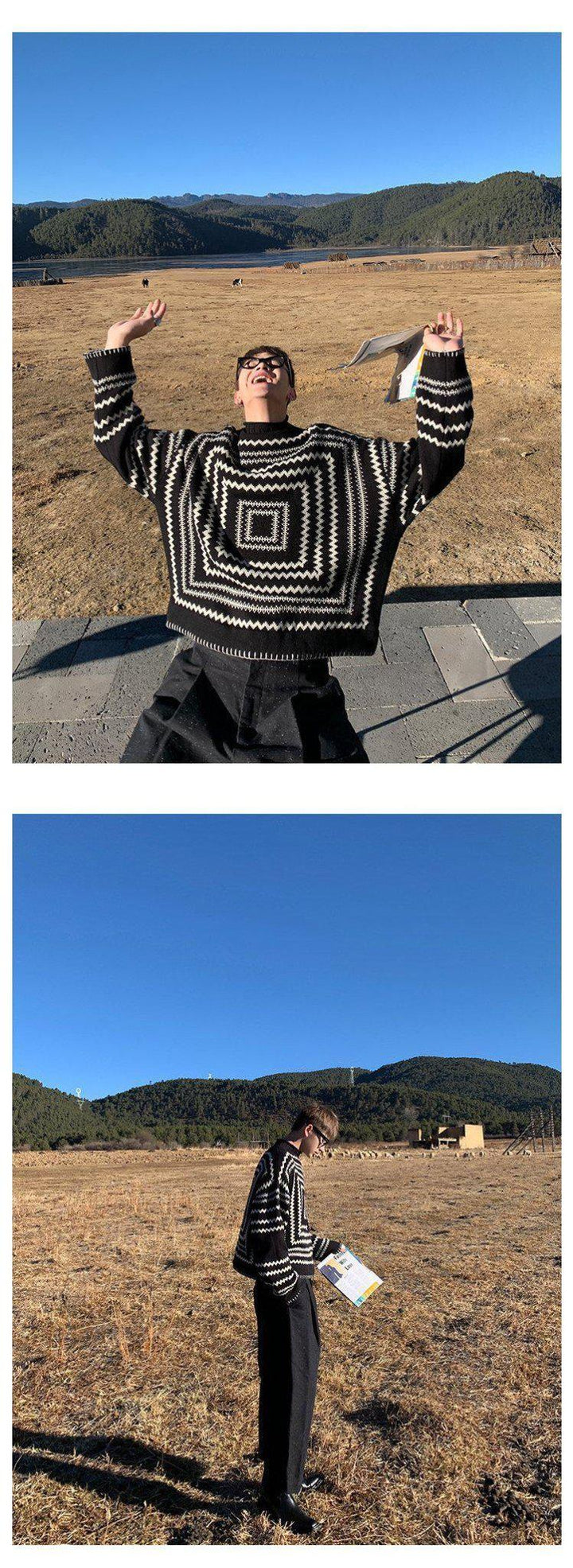 Short Geometric Loose Sweater