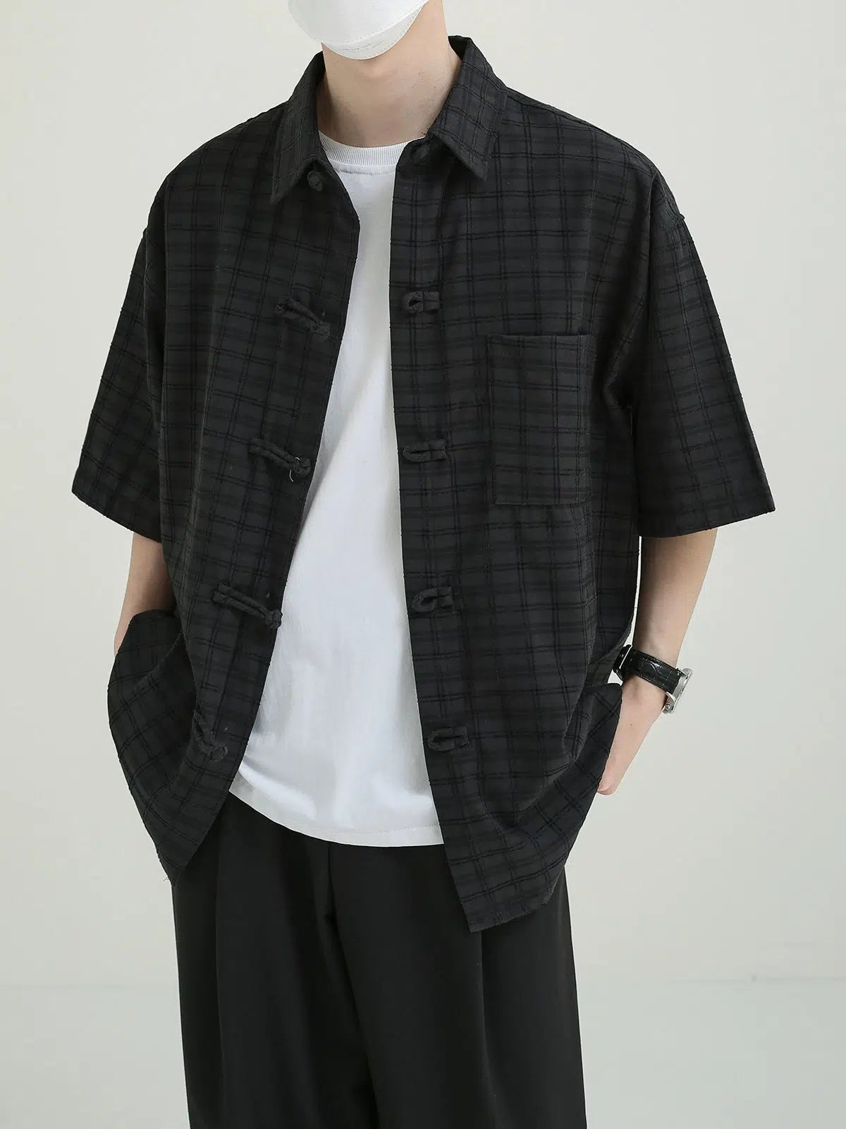 Short-Sleeve Checkered Button-Up Shirt