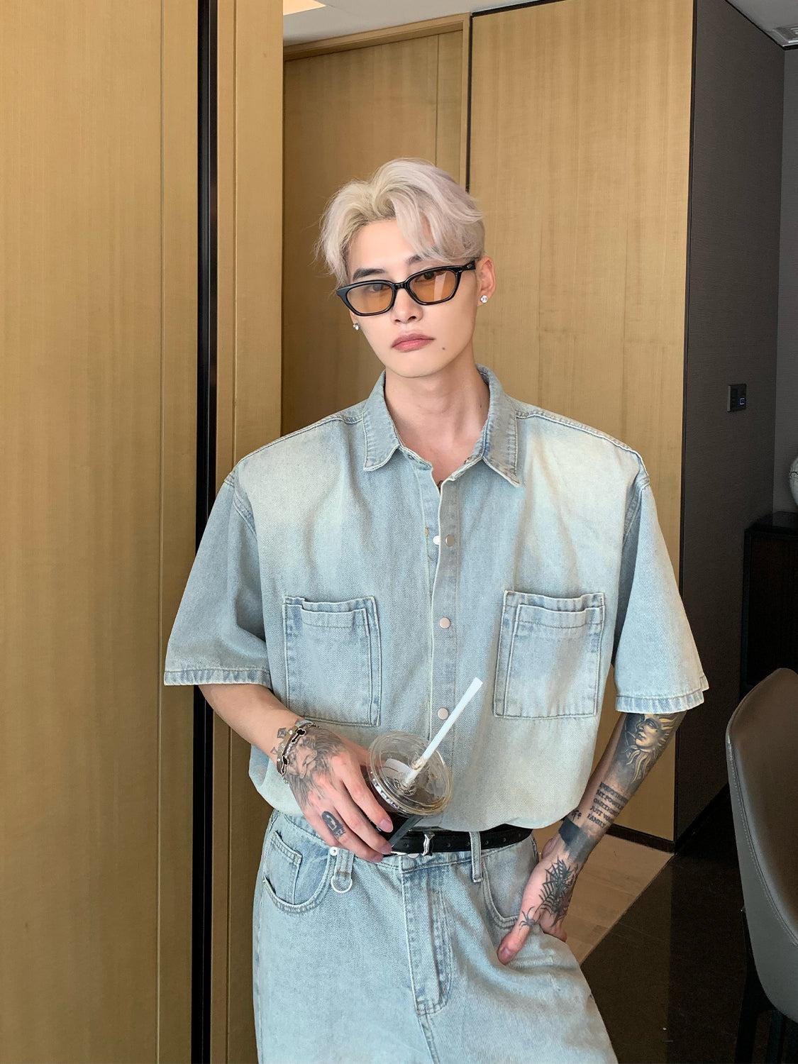 Short Sleeve Denim Shirt & Loose Fit Jeans