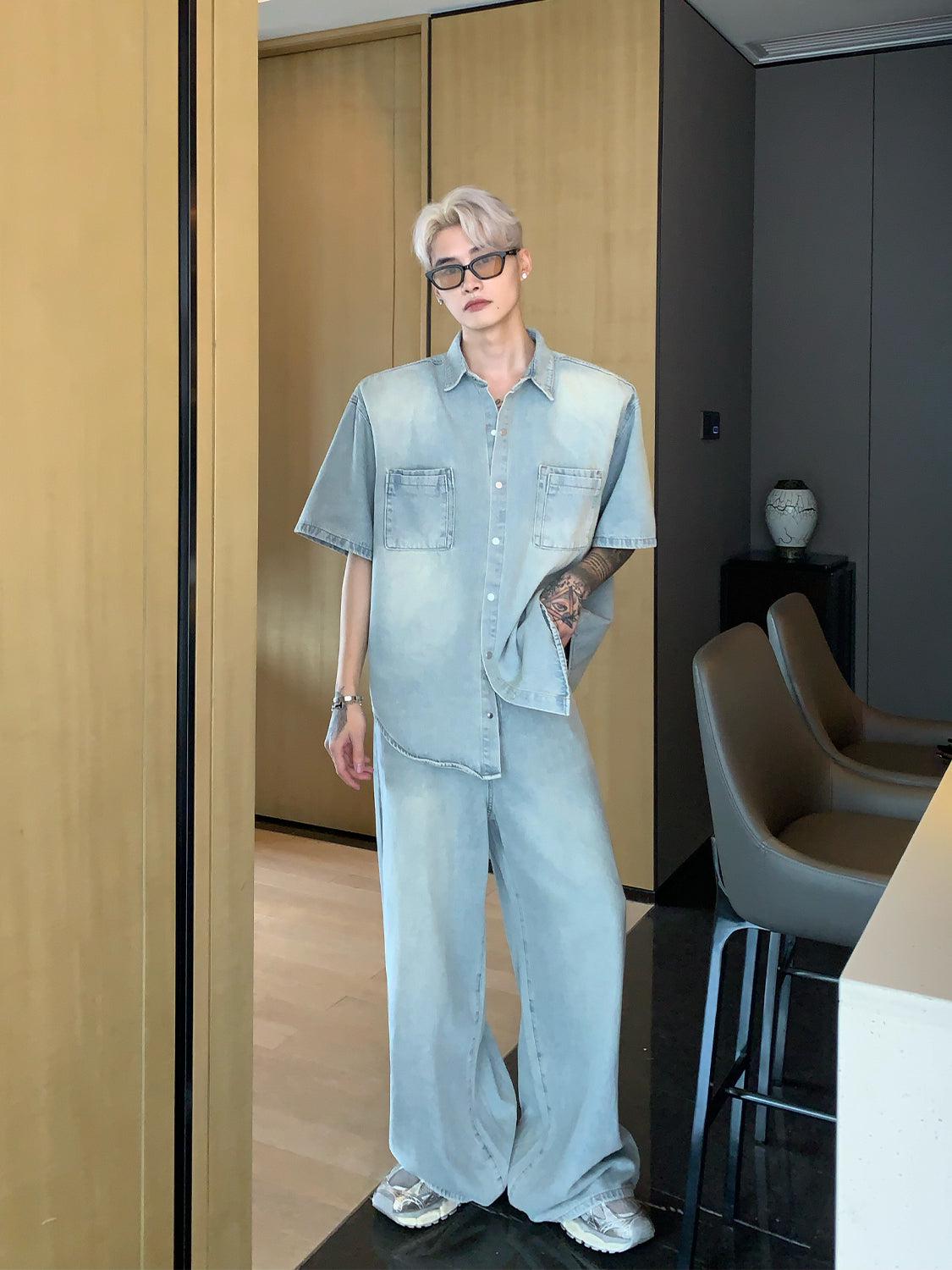 Short Sleeve Denim Shirt & Loose Fit Jeans