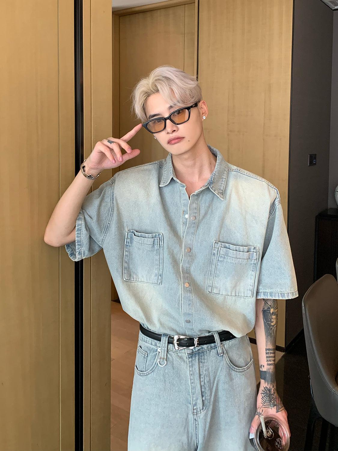 Short Sleeve Denim Shirt & Loose Fit Jeans