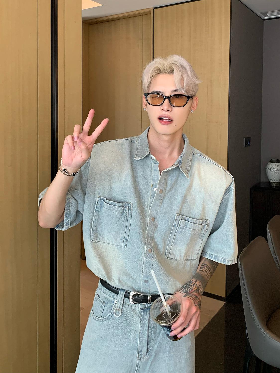 Short Sleeve Denim Shirt & Loose Fit Jeans