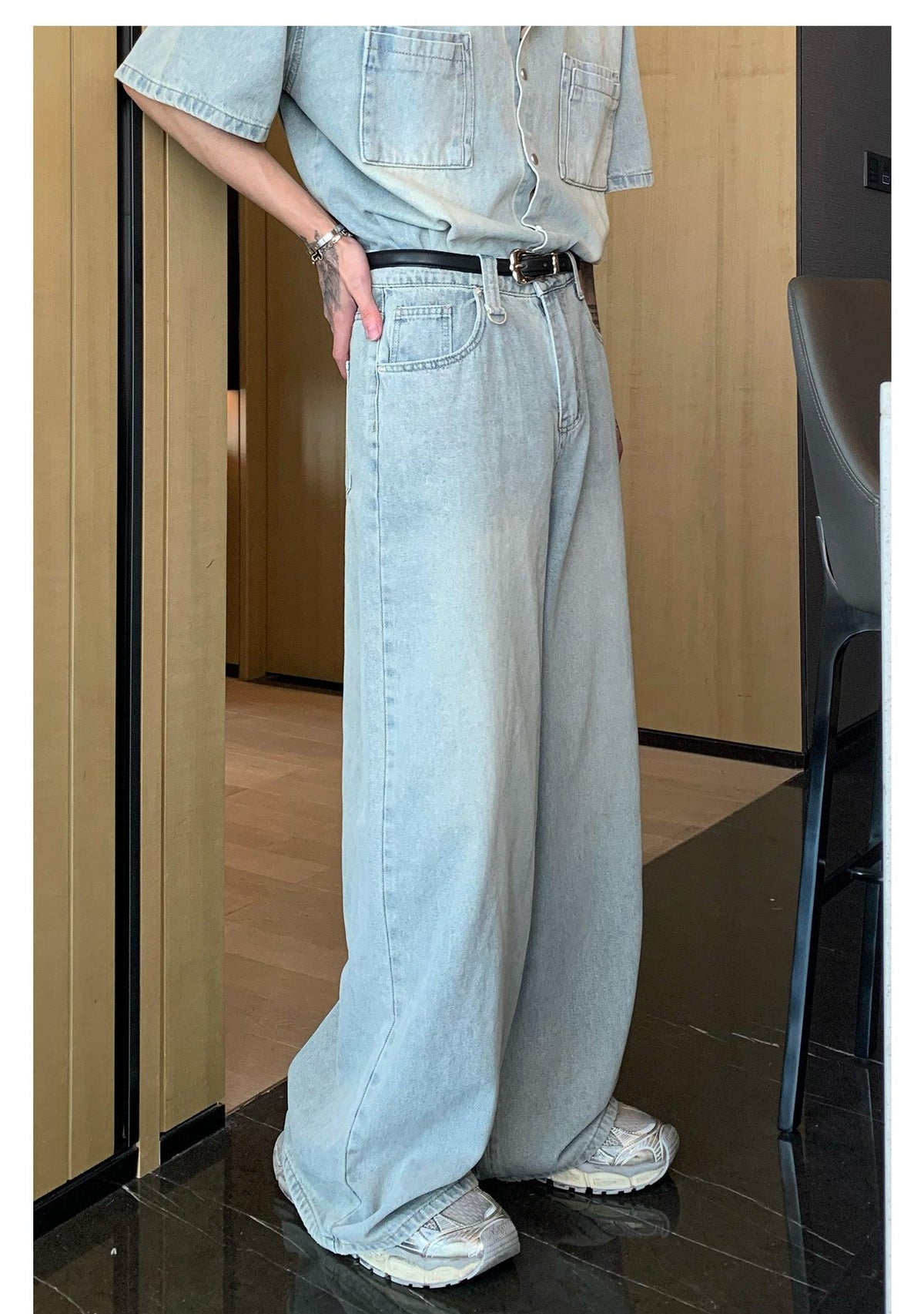 Short Sleeve Denim Shirt & Loose Fit Jeans