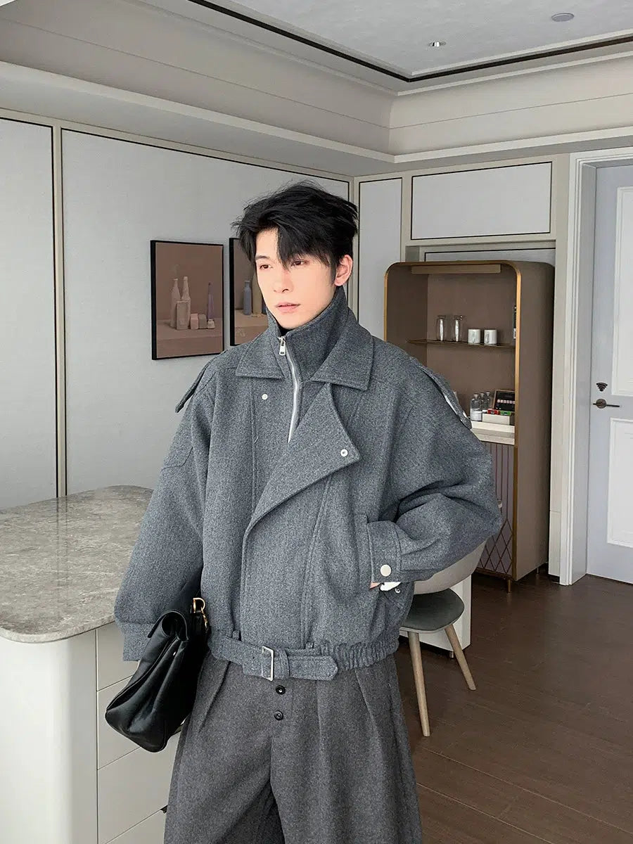 Short Woolen Zipper Jacket