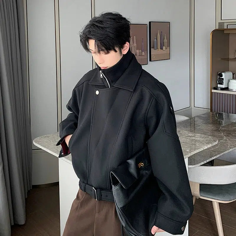 Short Woolen Zipper Jacket