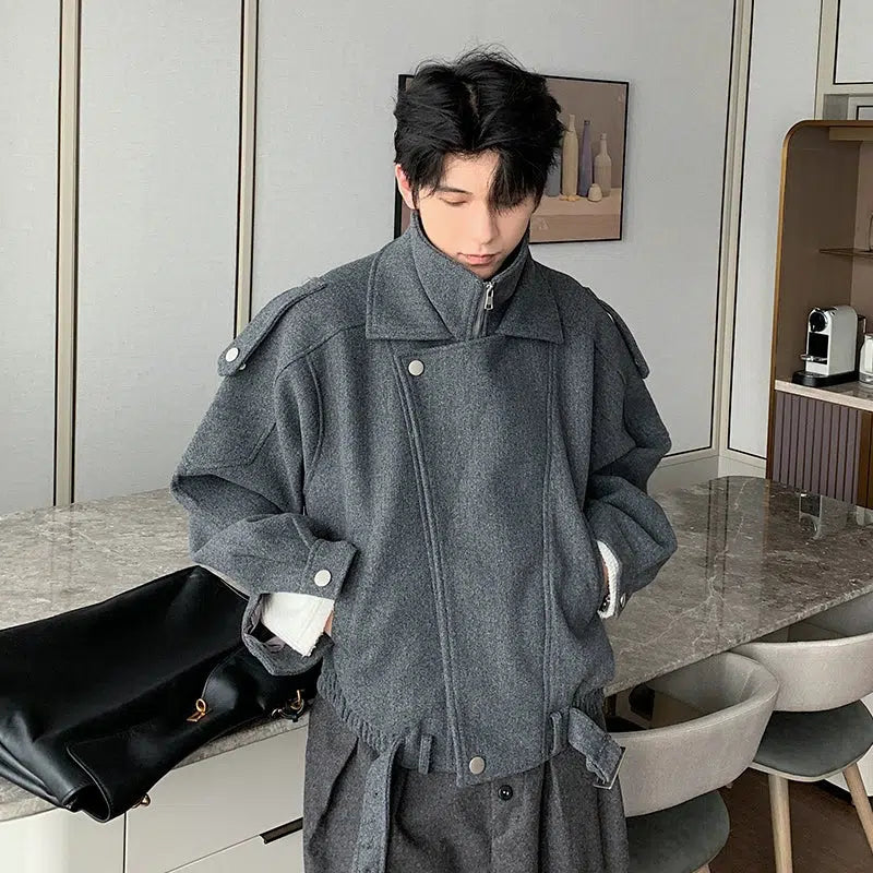 Short Woolen Zipper Jacket