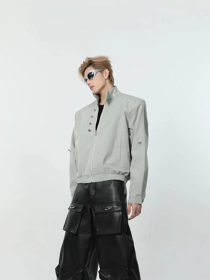Short Zipped Jacket with Shoulder Pads