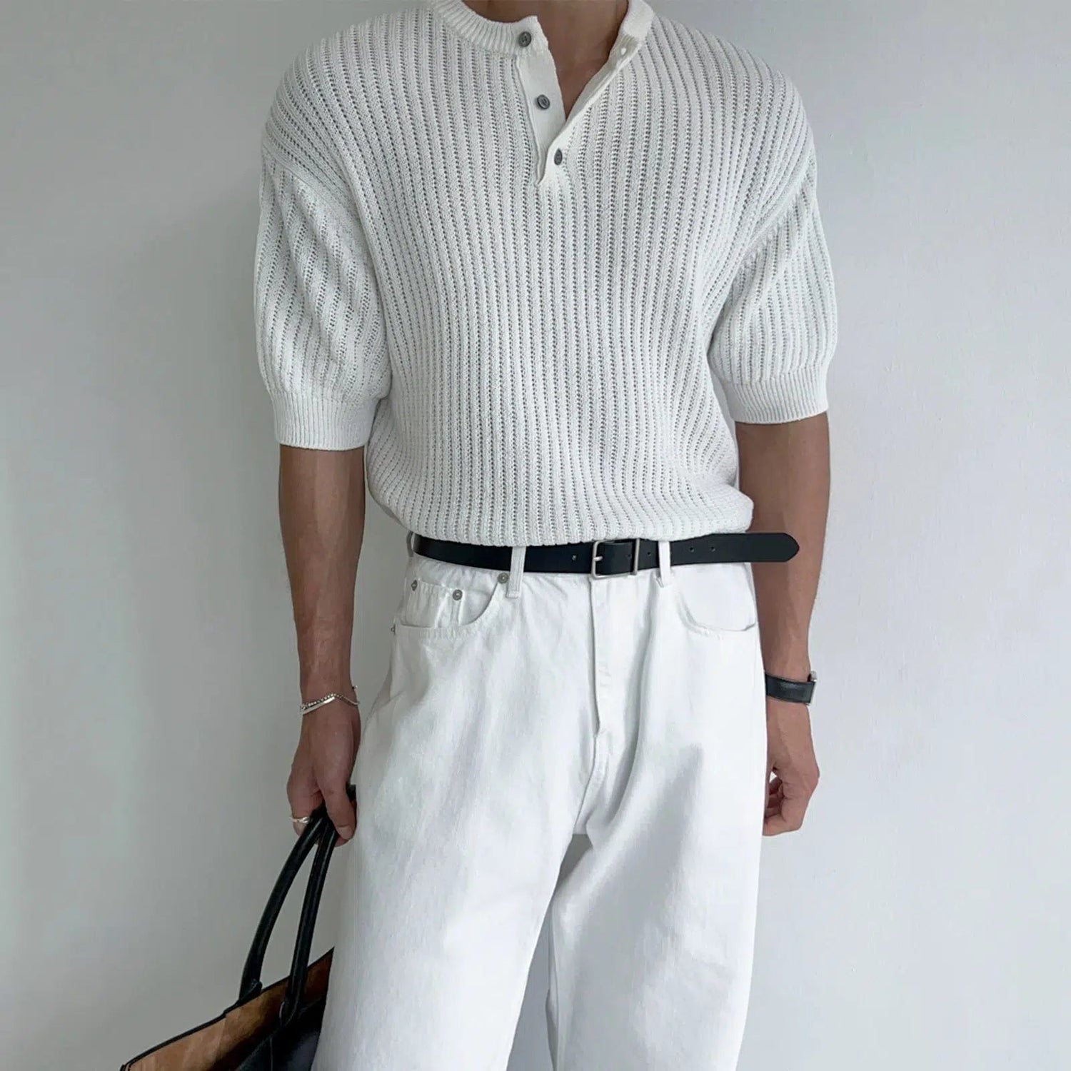 Short-sleeved Knitted Henley